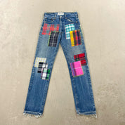 F- HOM Plaid Green/Blue Back Pocket Levi's 501 Reworked Custom Jeans