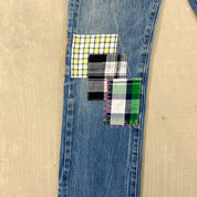 F- HOM Plaid Green/Blue Back Pocket Levi's 501 Reworked Custom Jeans
