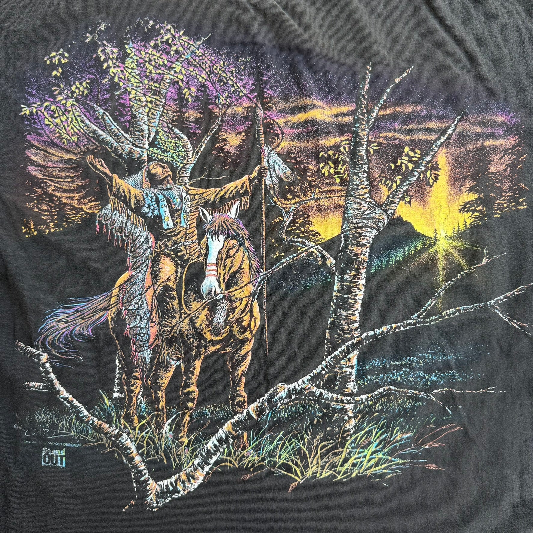 J- Vintage '94 Stand Out Design First Nation Person & Horse Graphic Made In USA Single Stitch Tee - XL