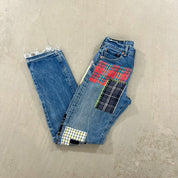 F- HOM Plaid Green/Blue Back Pocket Levi's 501 Reworked Custom Jeans