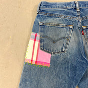 F- HOM Plaid Green/Blue Back Pocket Levi's 501 Reworked Custom Jeans