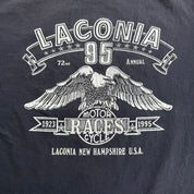 J- Vintage '95 Harley Davidson 3D Emblem Laconia Brothers In The Wind Made In USA Single Stitch Tee - L