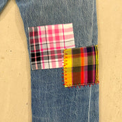 F- HOM Plaid Green/Blue Back Pocket Levi's 501 Reworked Custom Jeans
