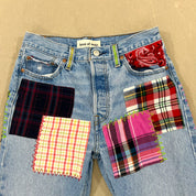F- HOM Plaid & Pocket Bandana Levi's 501 Reworked Custom Jeans