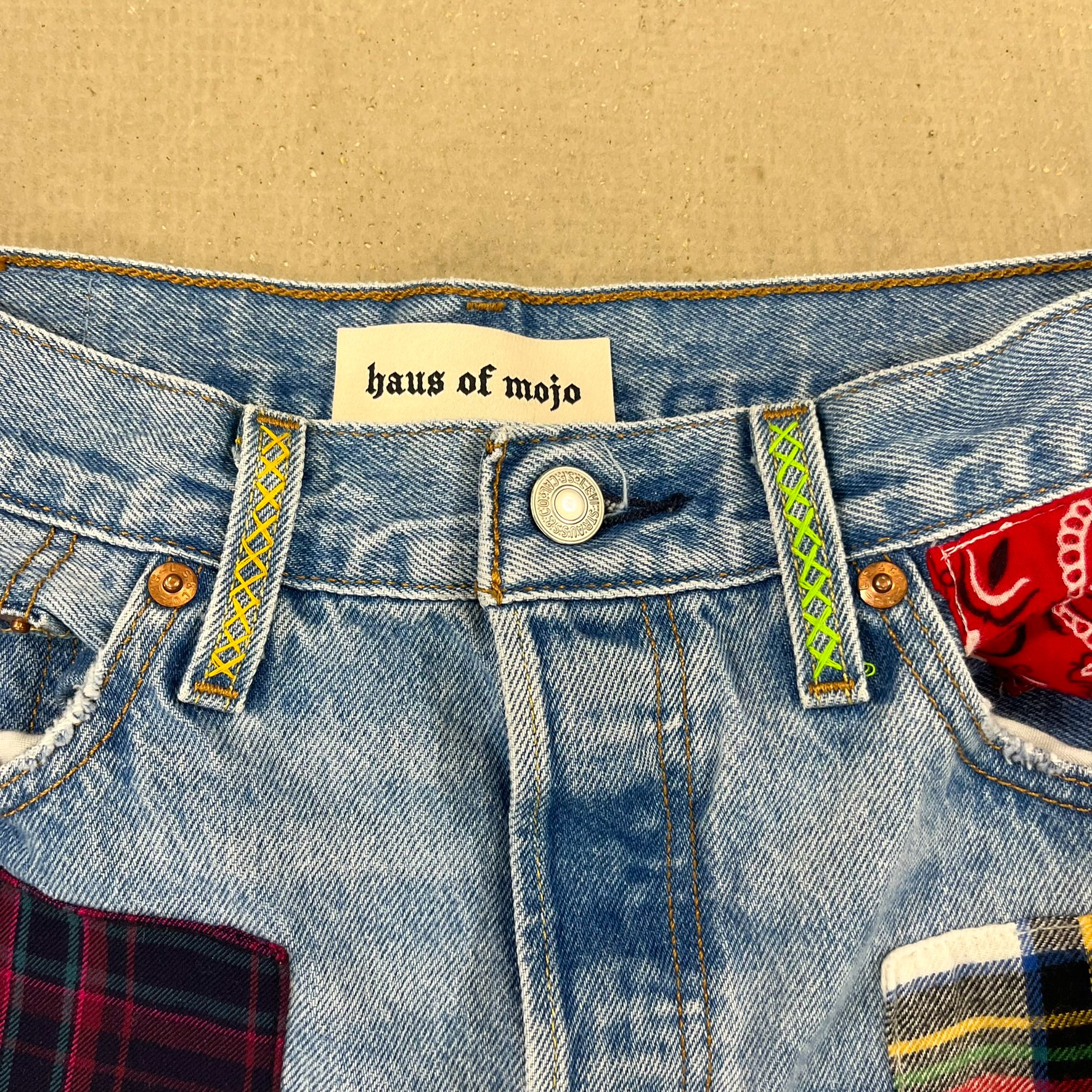 F- HOM Plaid & Pocket Bandana Levi's 501 Reworked Custom Jeans
