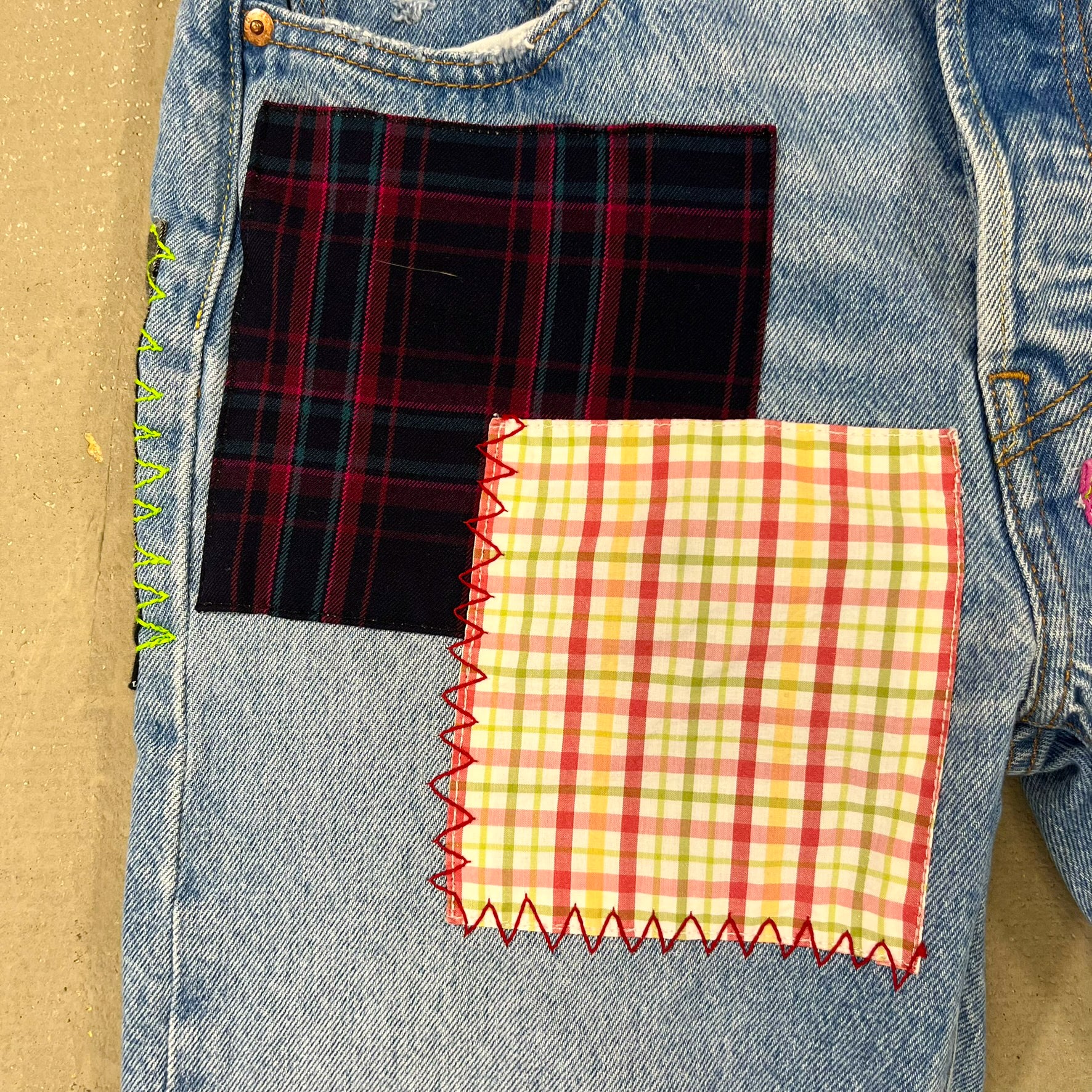 F- HOM Plaid & Pocket Bandana Levi's 501 Reworked Custom Jeans