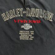 J- Vintage Harley Davidson V-Twin Power Embroidered Logo & Text Long Sleeve Tee - XL