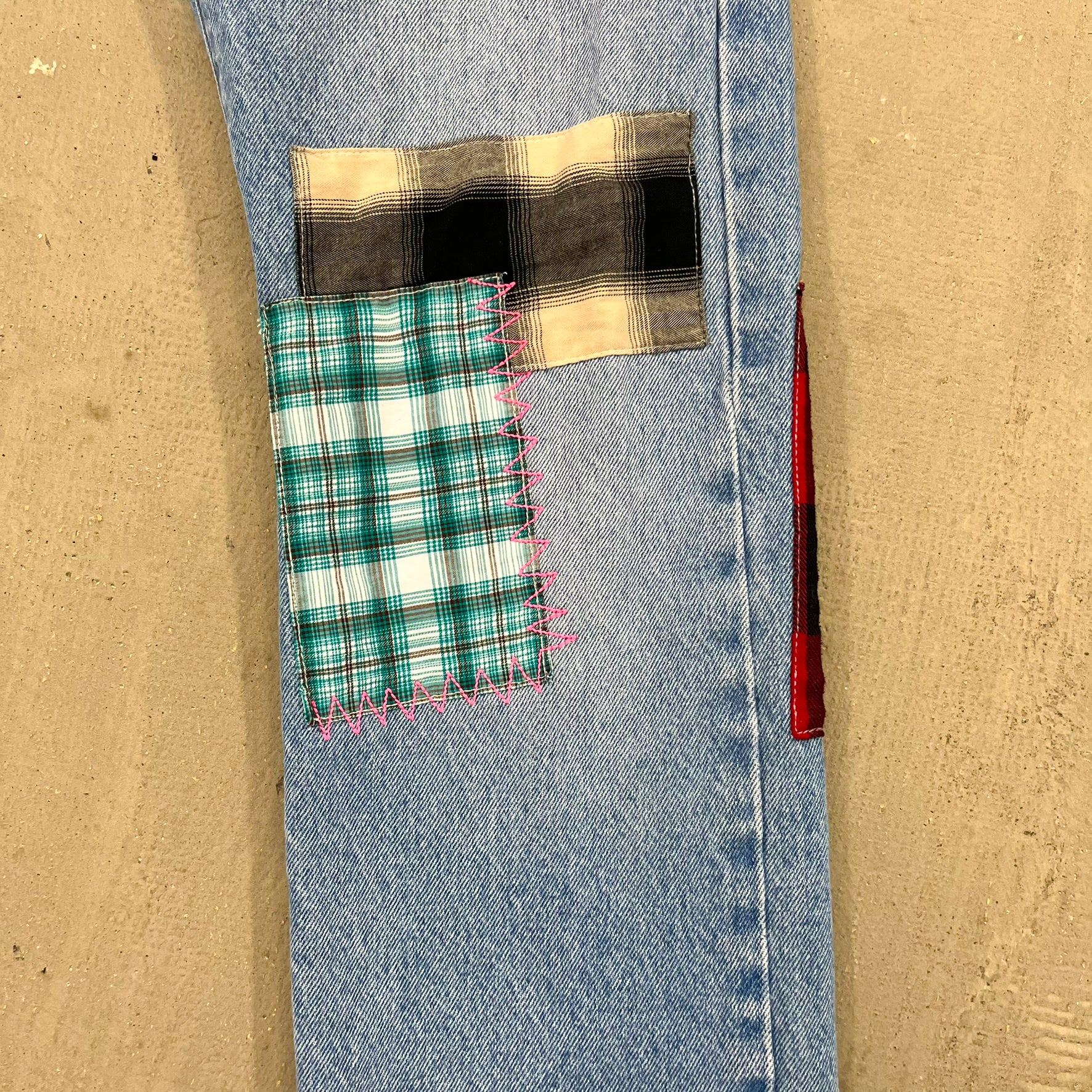 F- HOM Plaid & Pocket Bandana Levi's 501 Reworked Custom Jeans