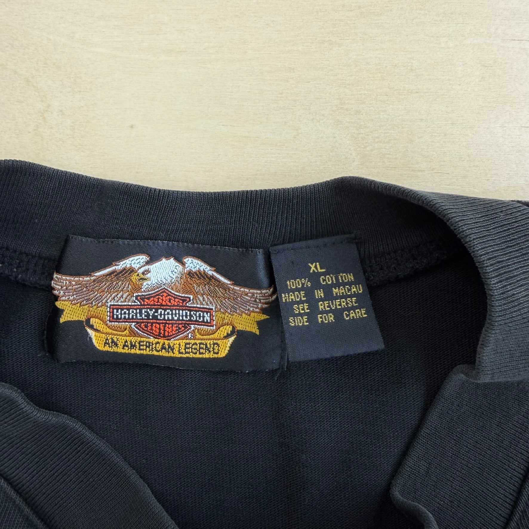 J- Vintage Harley Davidson V-Twin Power Embroidered Logo & Text Long Sleeve Tee - XL