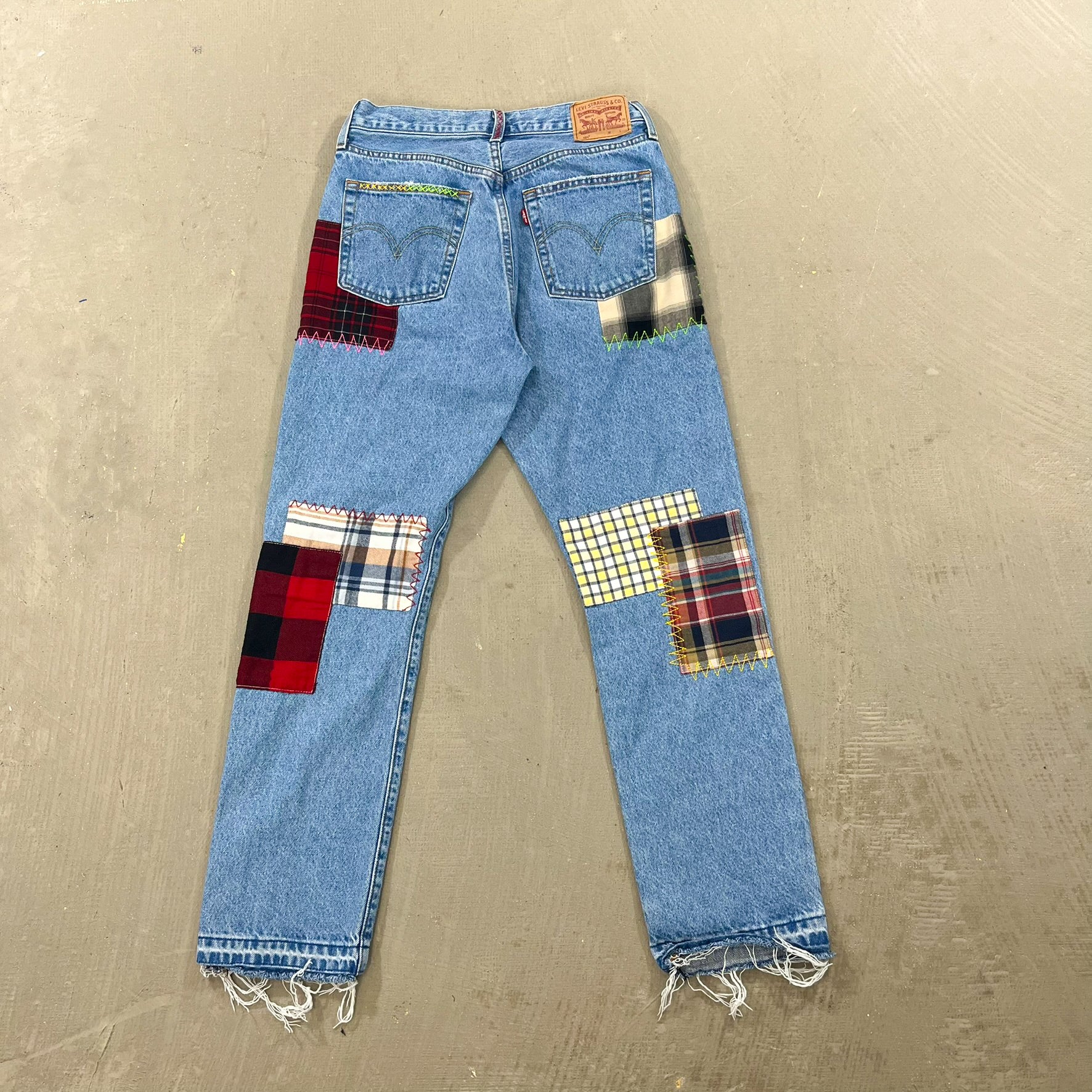 F- HOM Plaid & Pocket Bandana Levi's 501 Reworked Custom Jeans