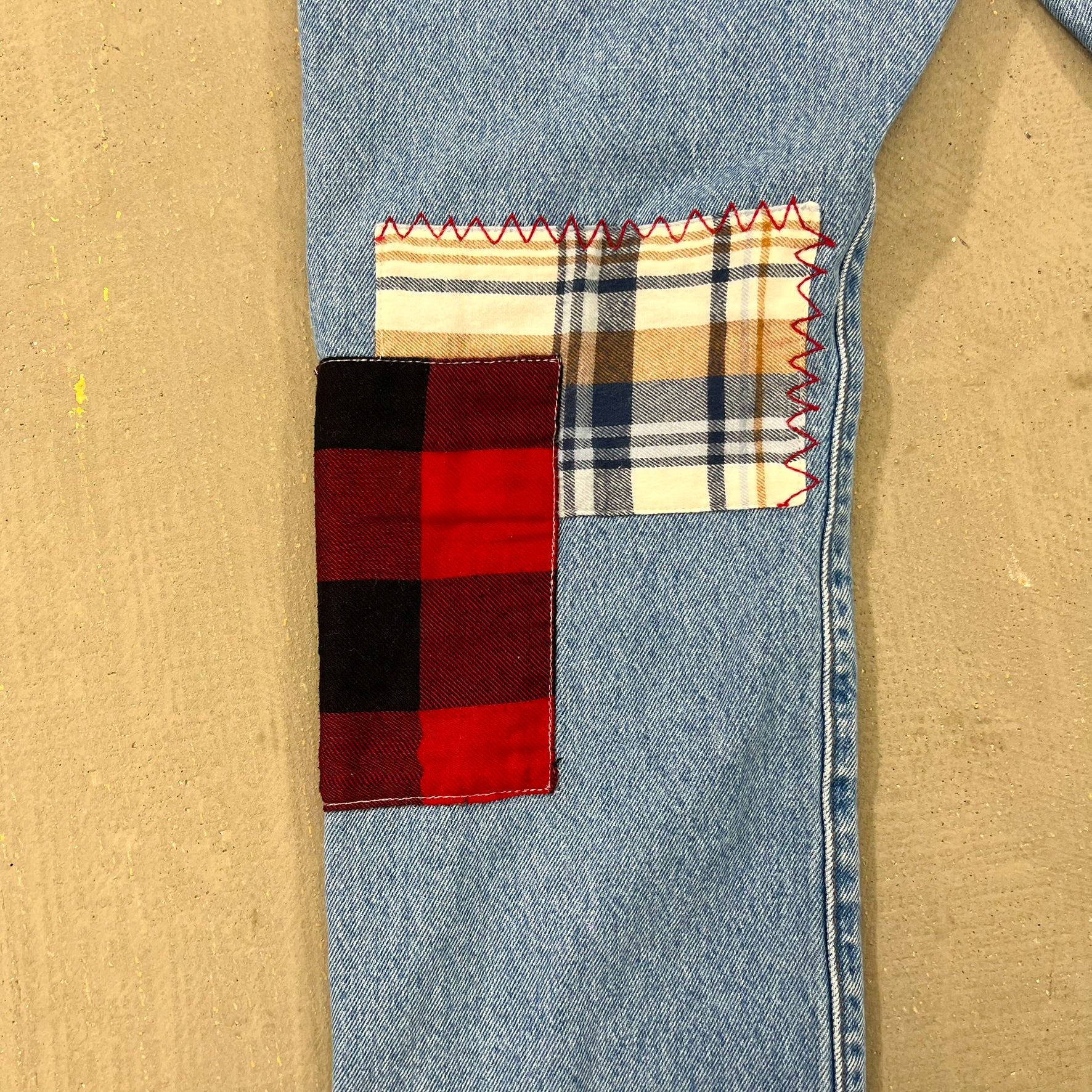 F- HOM Plaid & Pocket Bandana Levi's 501 Reworked Custom Jeans