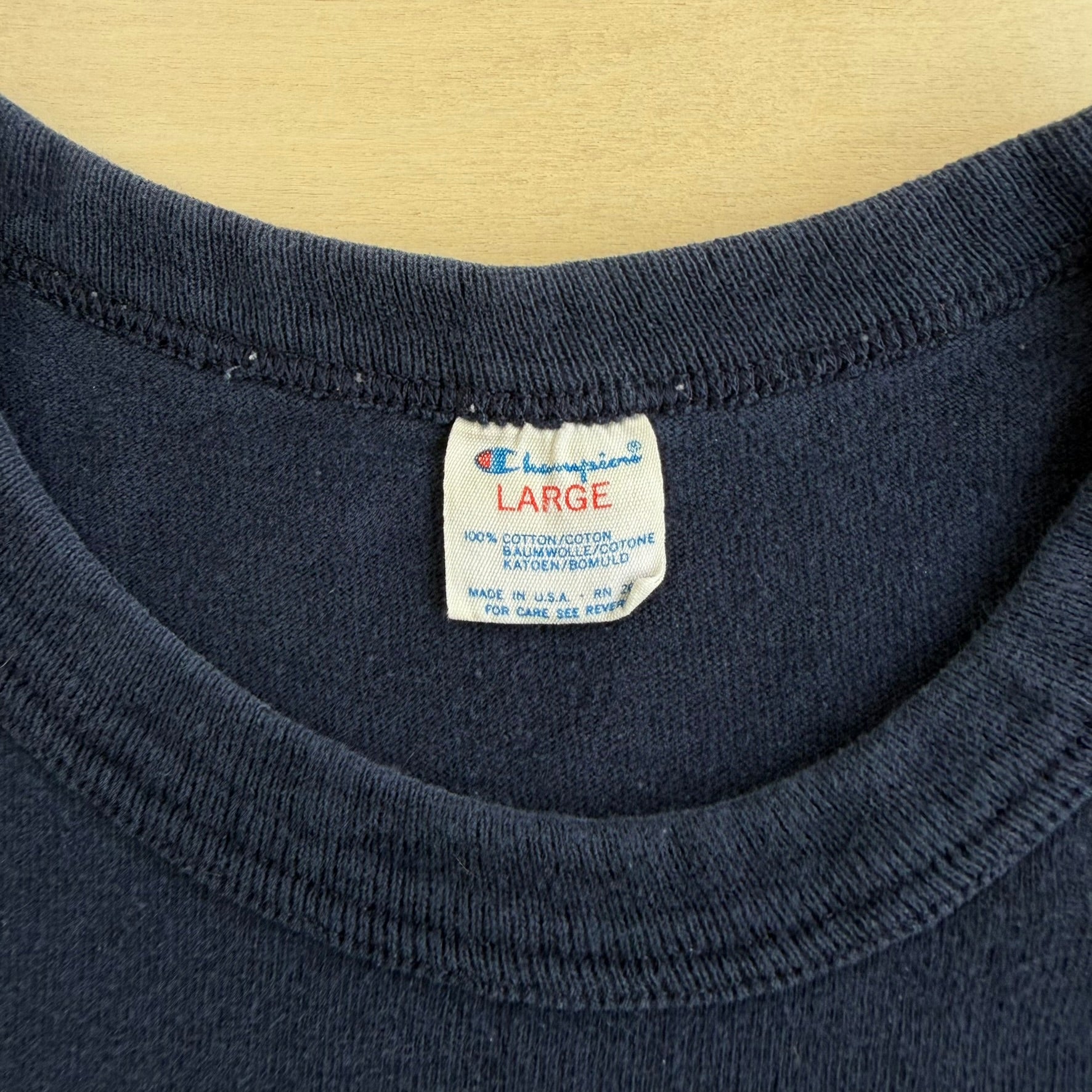 J- Vintage 80s Champion Text & Logo Graphic Made In USA Single Stitch Tee - L