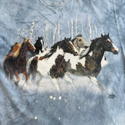 J- Vintage '99 The Mountain Horses In Forest Graphic Blue Acid Wash Tee - L