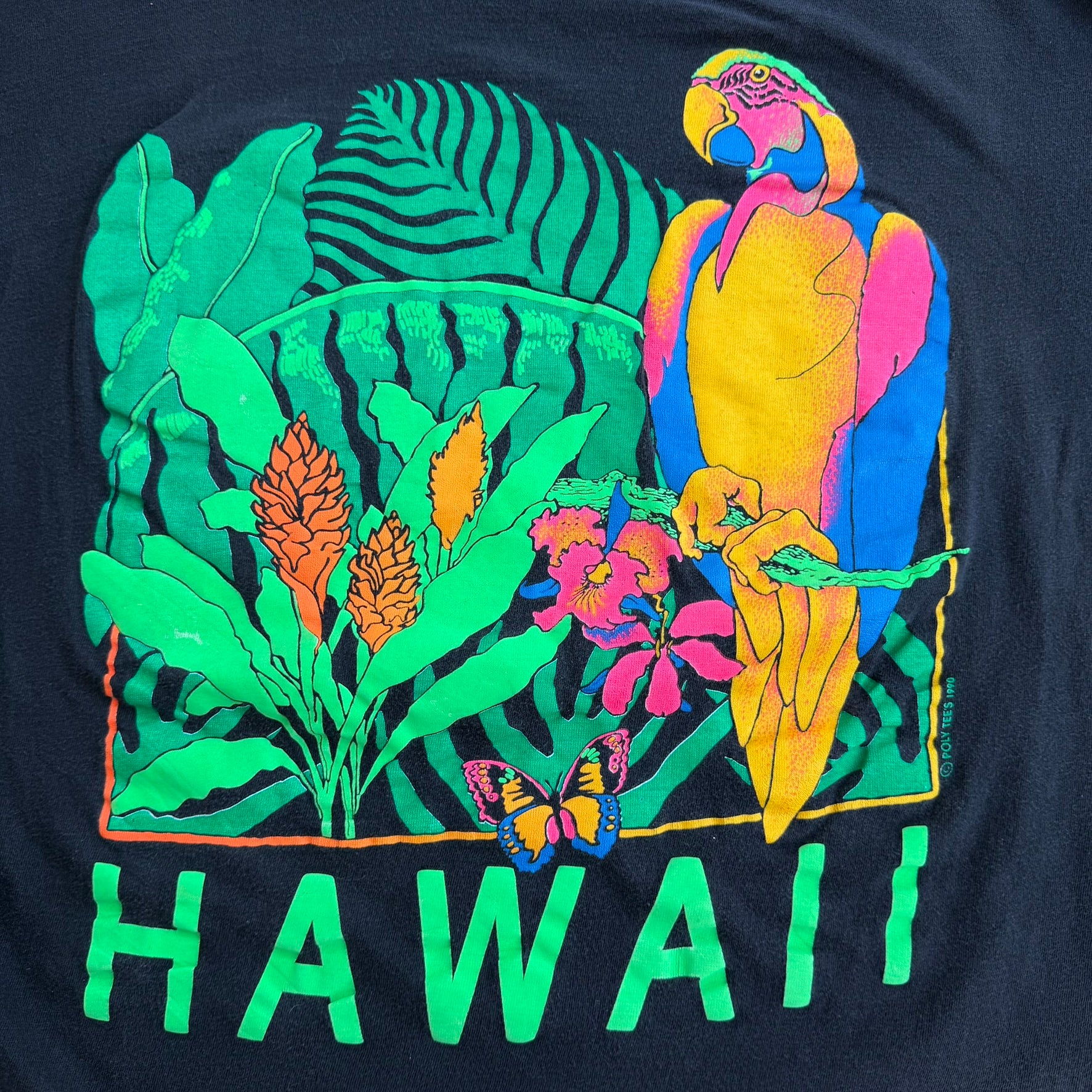 J- Vintage '90 Hawaii Parrot Text & Graphic Single Stitch Tee - 3XL