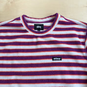 J- Vintage Stussy Text Striped Polar Fleece Crewneck - M