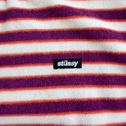 J- Vintage Stussy Text Striped Polar Fleece Crewneck - M