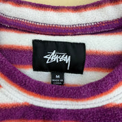 J- Vintage Stussy Text Striped Polar Fleece Crewneck - M