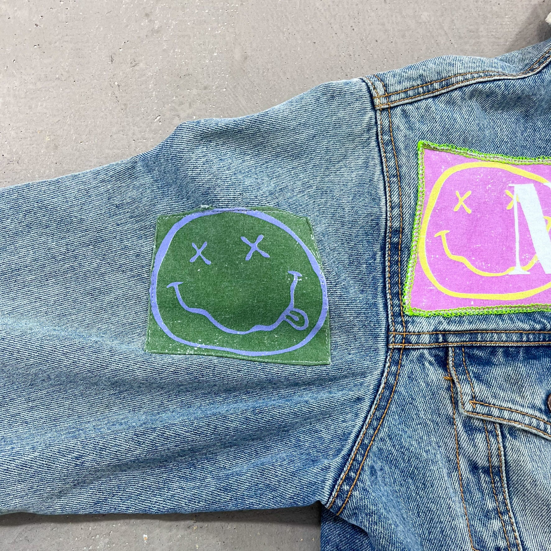 F- HOM Nirvana/Pink Floyd Corduroy Collar Reworked Custom Denim Jackets