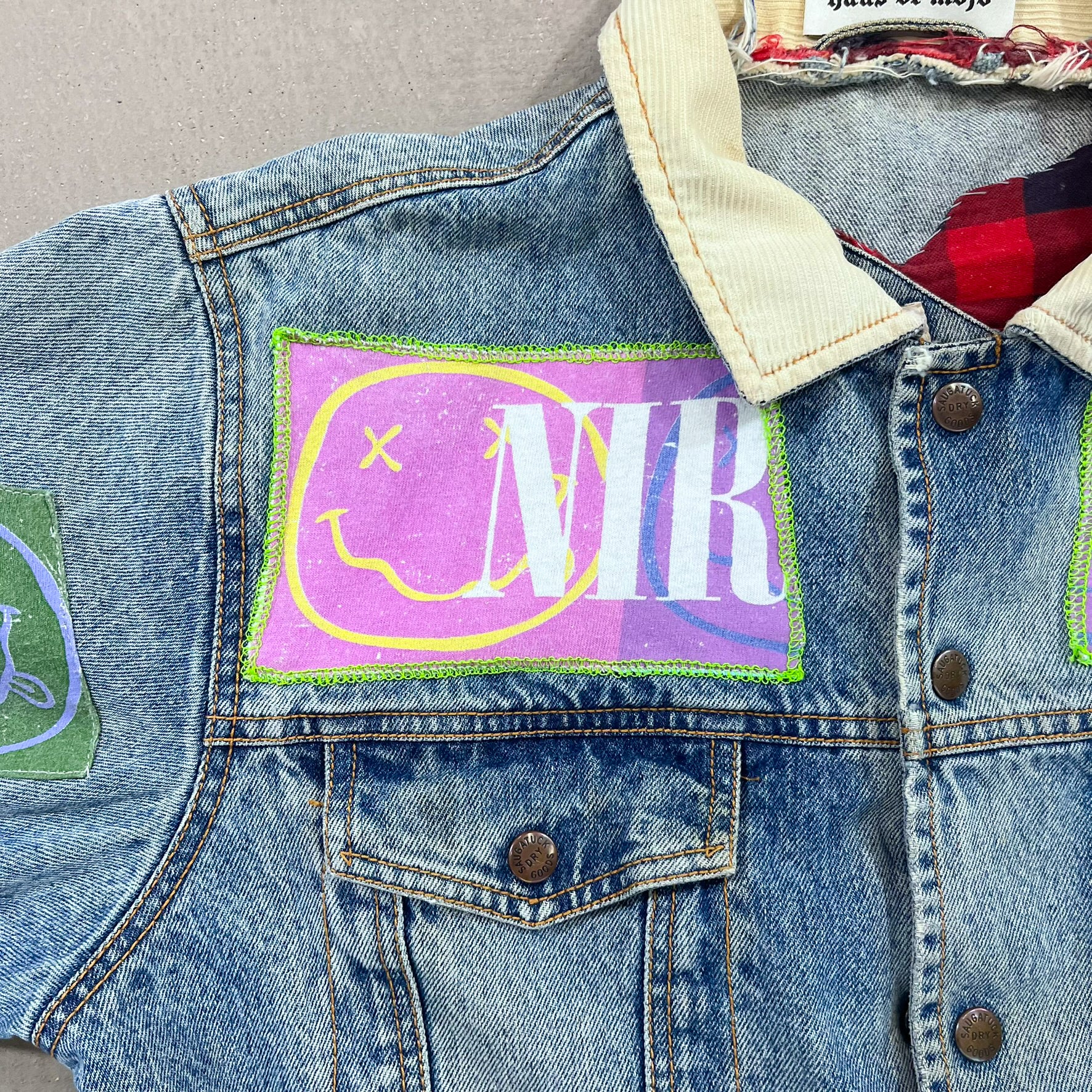 F- HOM Nirvana/Pink Floyd Corduroy Collar Reworked Custom Denim Jackets