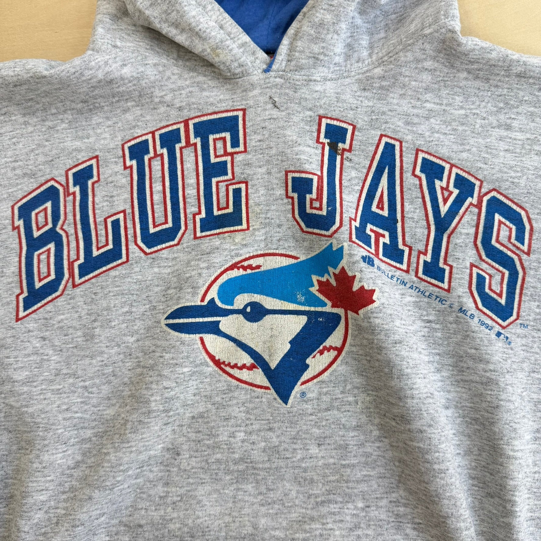 J- Vintage '92 Toronto Blue Jays Logo & Text Made In Canada Hoodie - XL