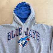 J- Vintage '92 Toronto Blue Jays Logo & Text Made In Canada Hoodie - XL