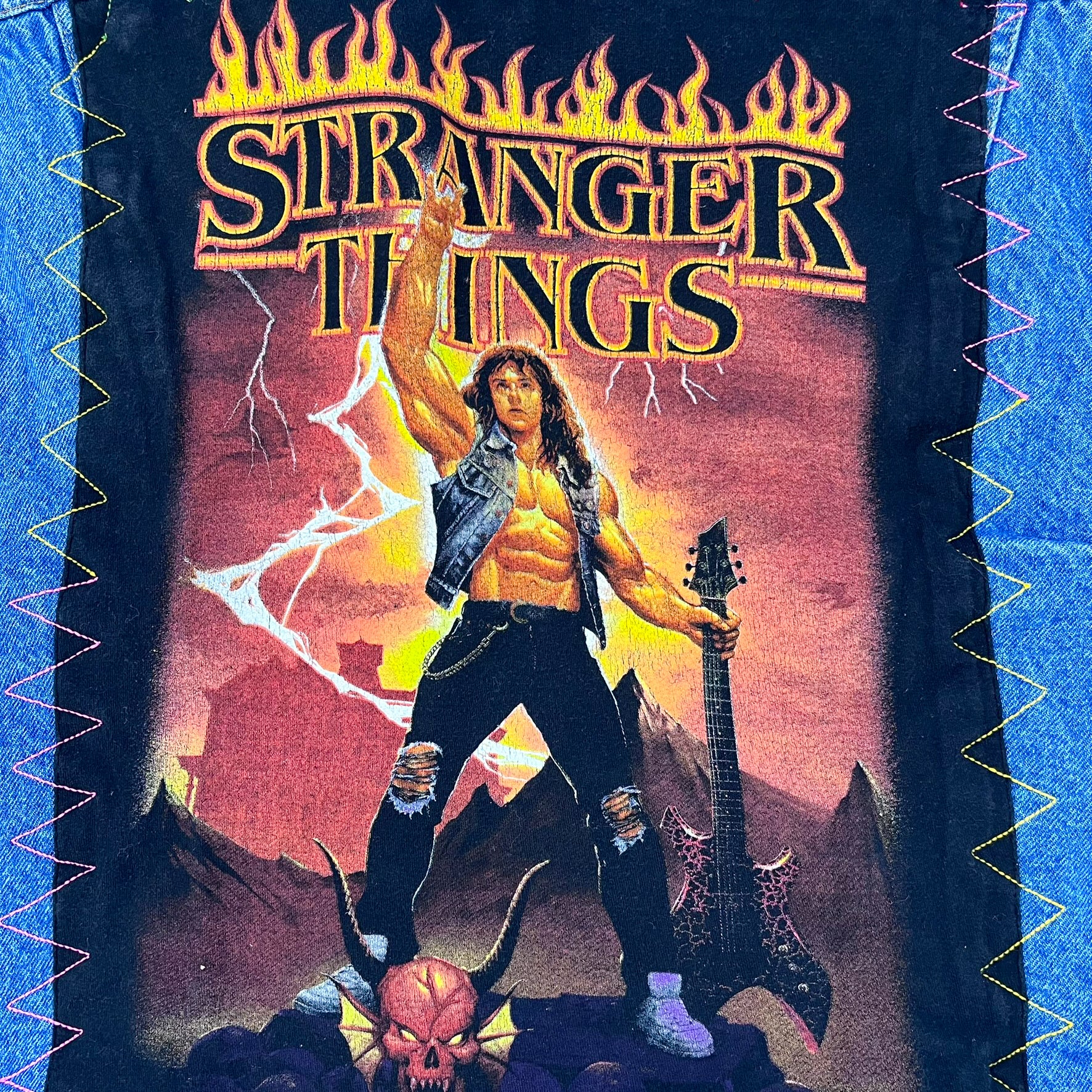 F- HOM Stranger Things Eddie Sherpa Mustang Storm Rider Reworked Custom Denim Vest