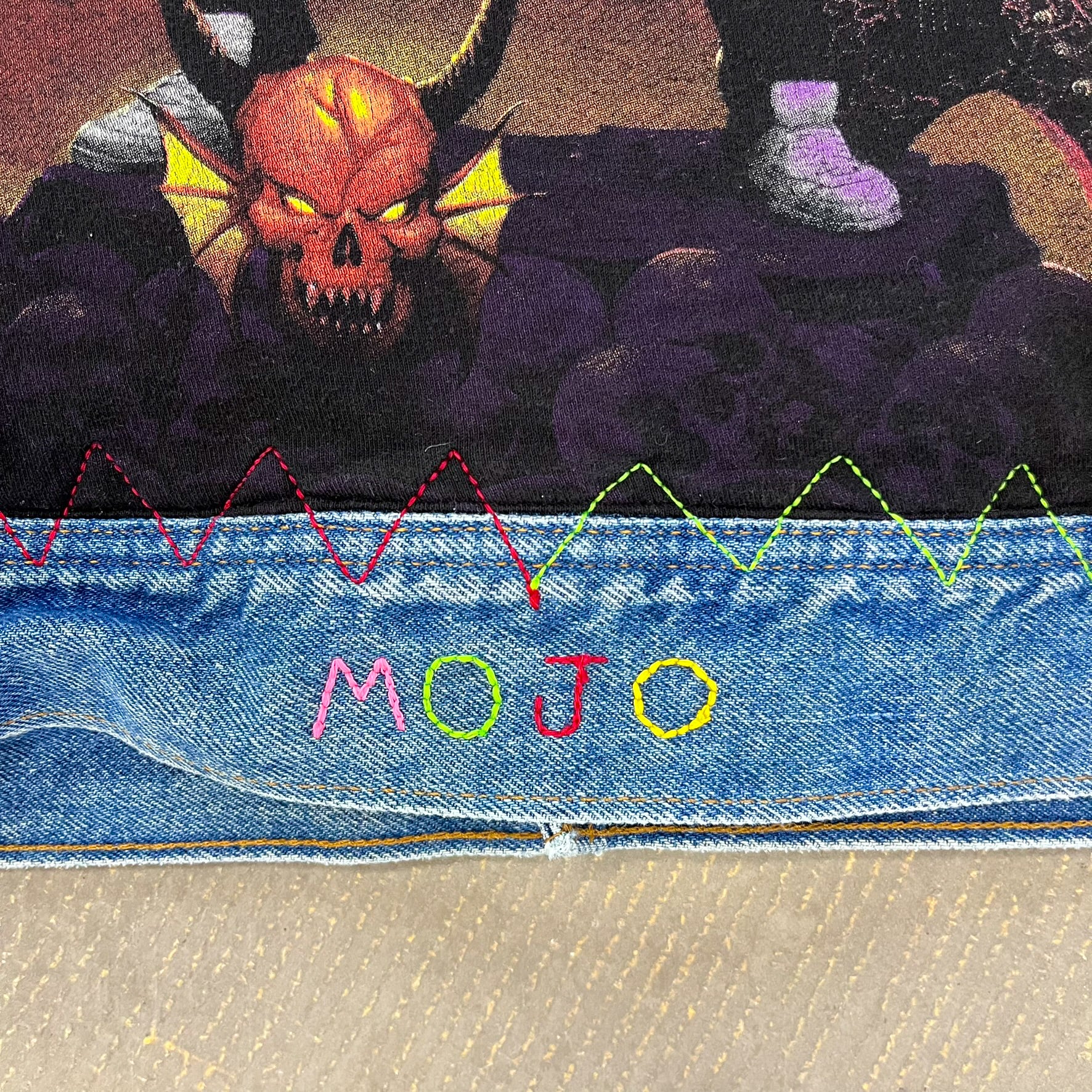 F- HOM Stranger Things Eddie Sherpa Mustang Storm Rider Reworked Custom Denim Vest