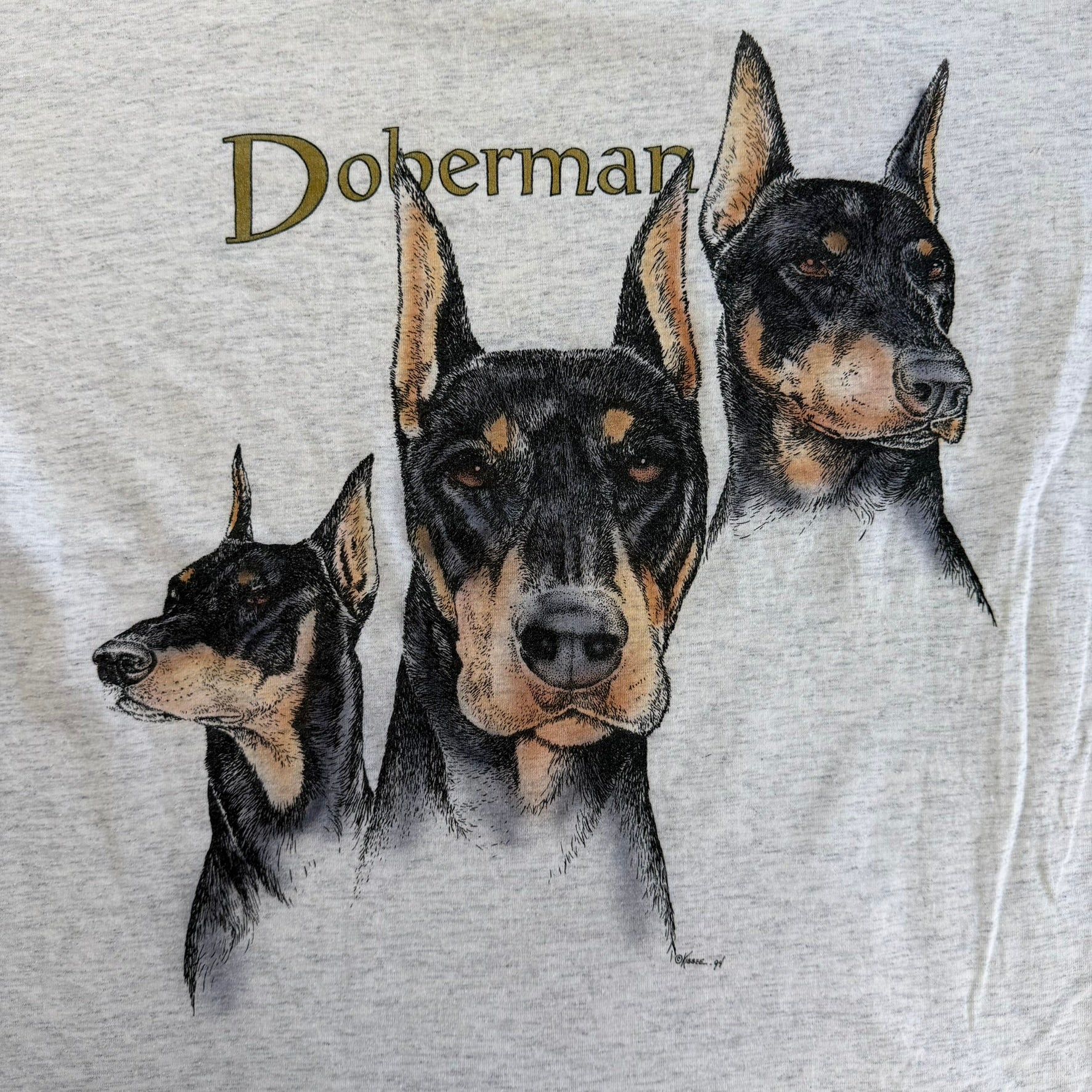 J- Vintage '94 Doberman Dog Graphic Made In USA Single Stitch Tee - XL