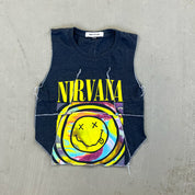 F- HOM Nirvana Smiley Face Tie Dye Reworked Double Stitch Crop Top