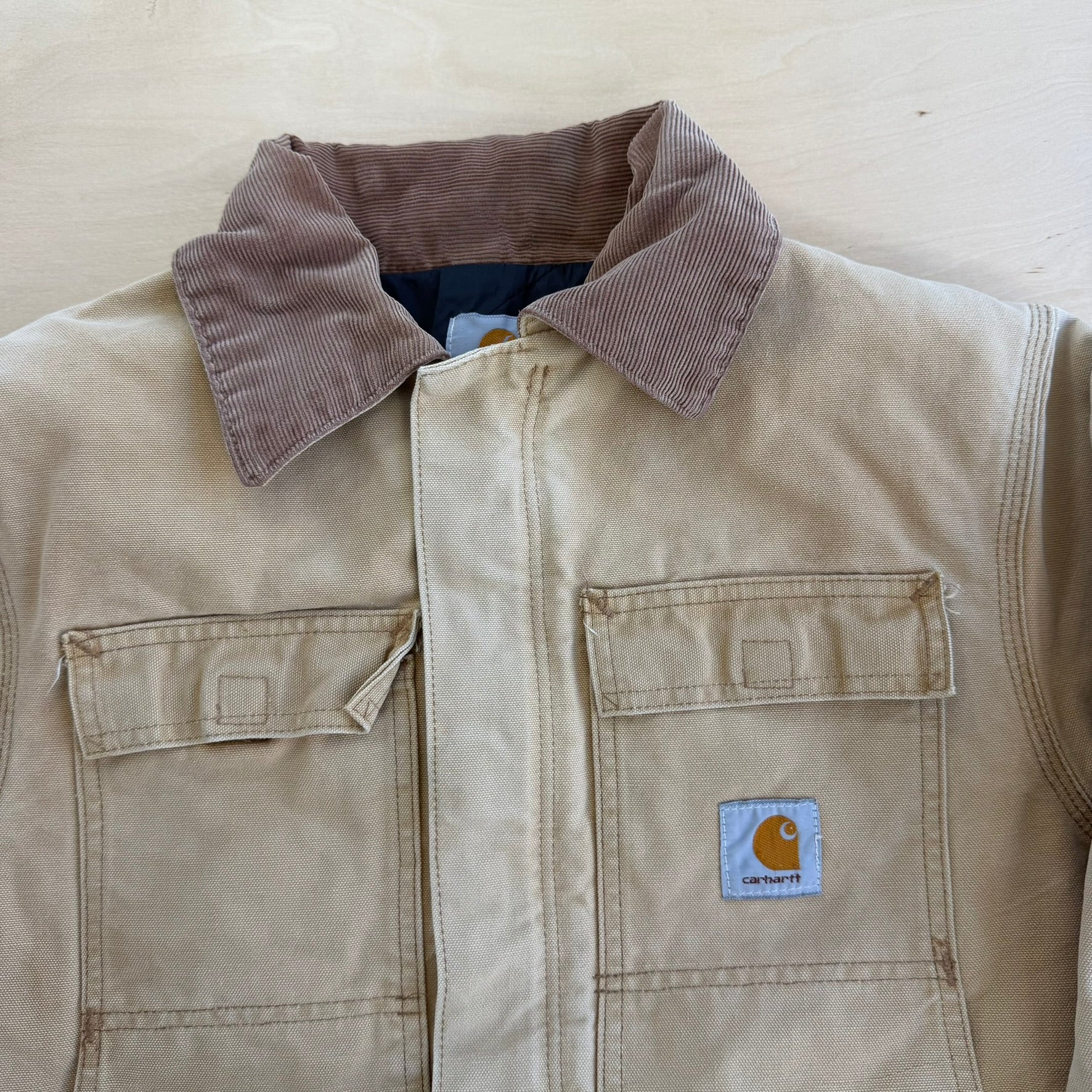 J- Vintage Carhartt Zip Up Collared Beige Workwear Jacket - XL