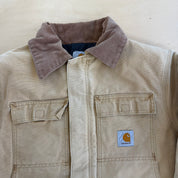 J- Vintage Carhartt Zip Up Collared Beige Workwear Jacket - XL