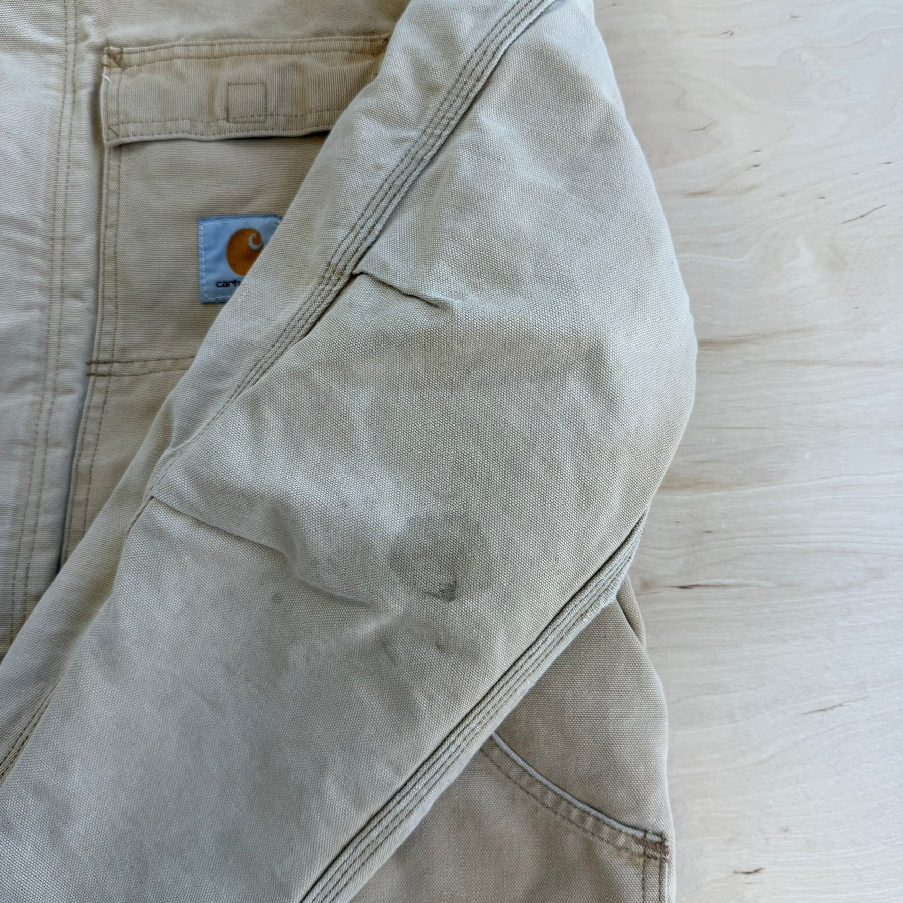 J- Vintage Carhartt Zip Up Collared Beige Workwear Jacket - XL