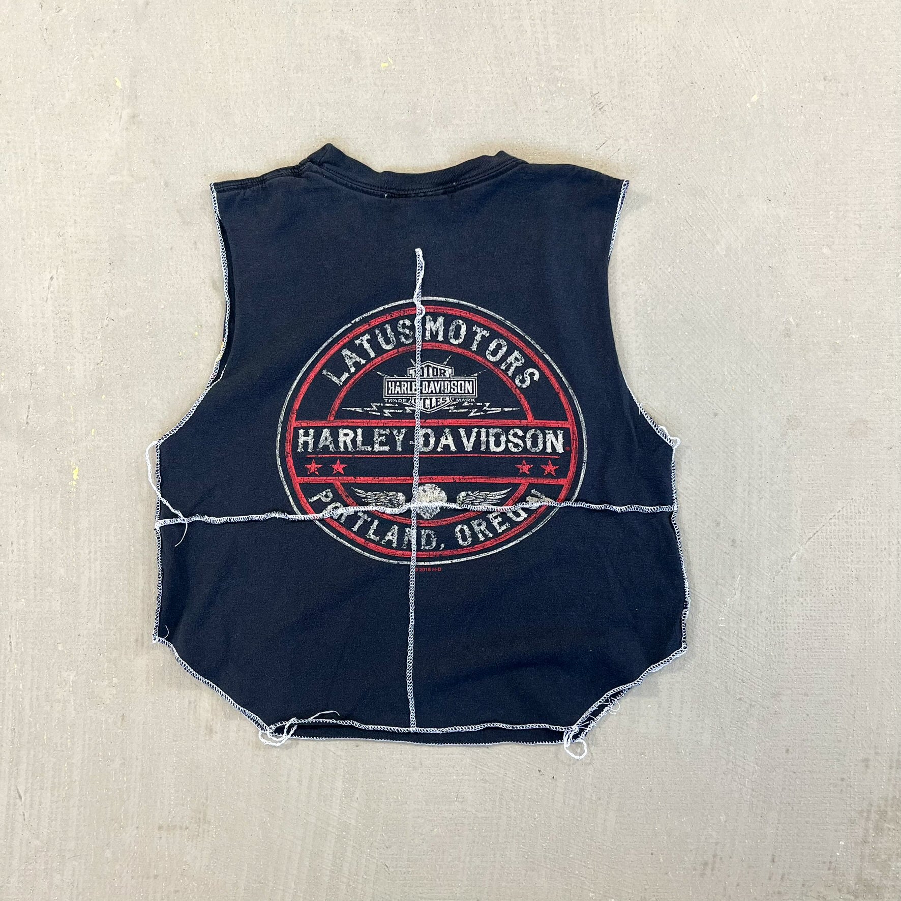 F- HOM Harley Davidson Portland Reworked Dbl Stitch Crop Top