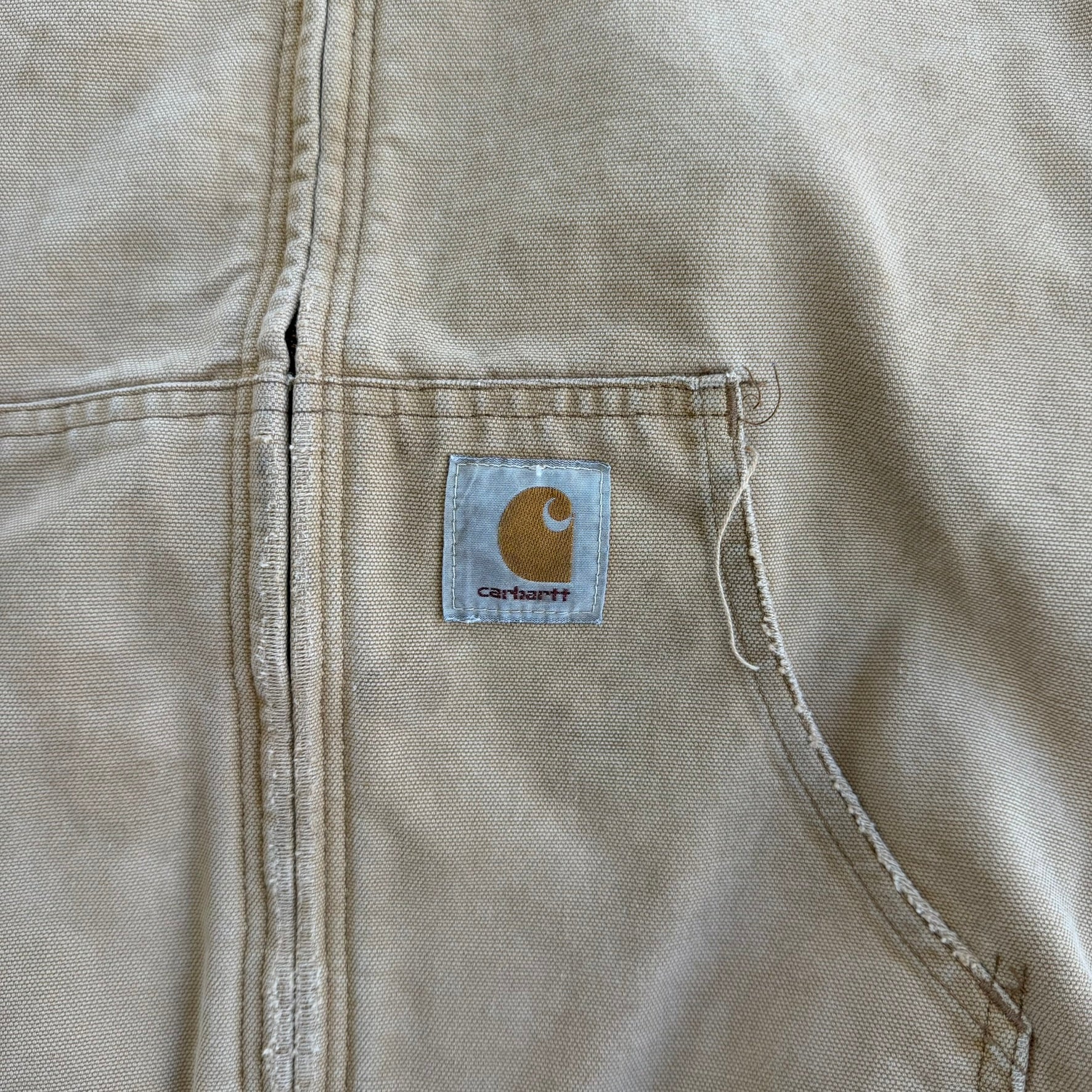 J- Vintage Carhartt Zip Up Hooded Beige Workwear Jacket - XL Tall