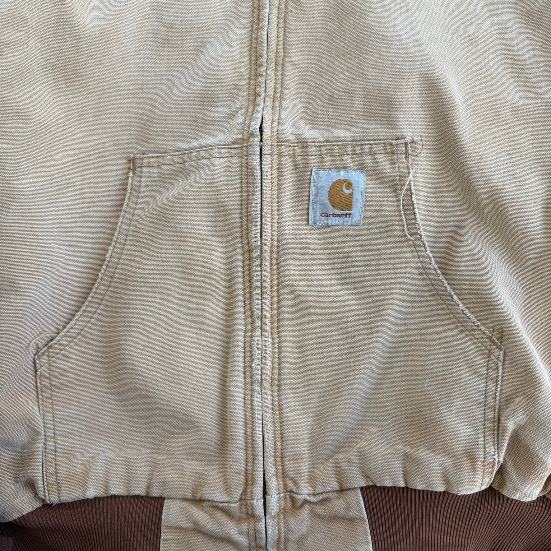 J- Vintage Carhartt Zip Up Hooded Beige Workwear Jacket - XL Tall