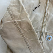 J- Vintage Carhartt Zip Up Hooded Beige Workwear Jacket - XL Tall