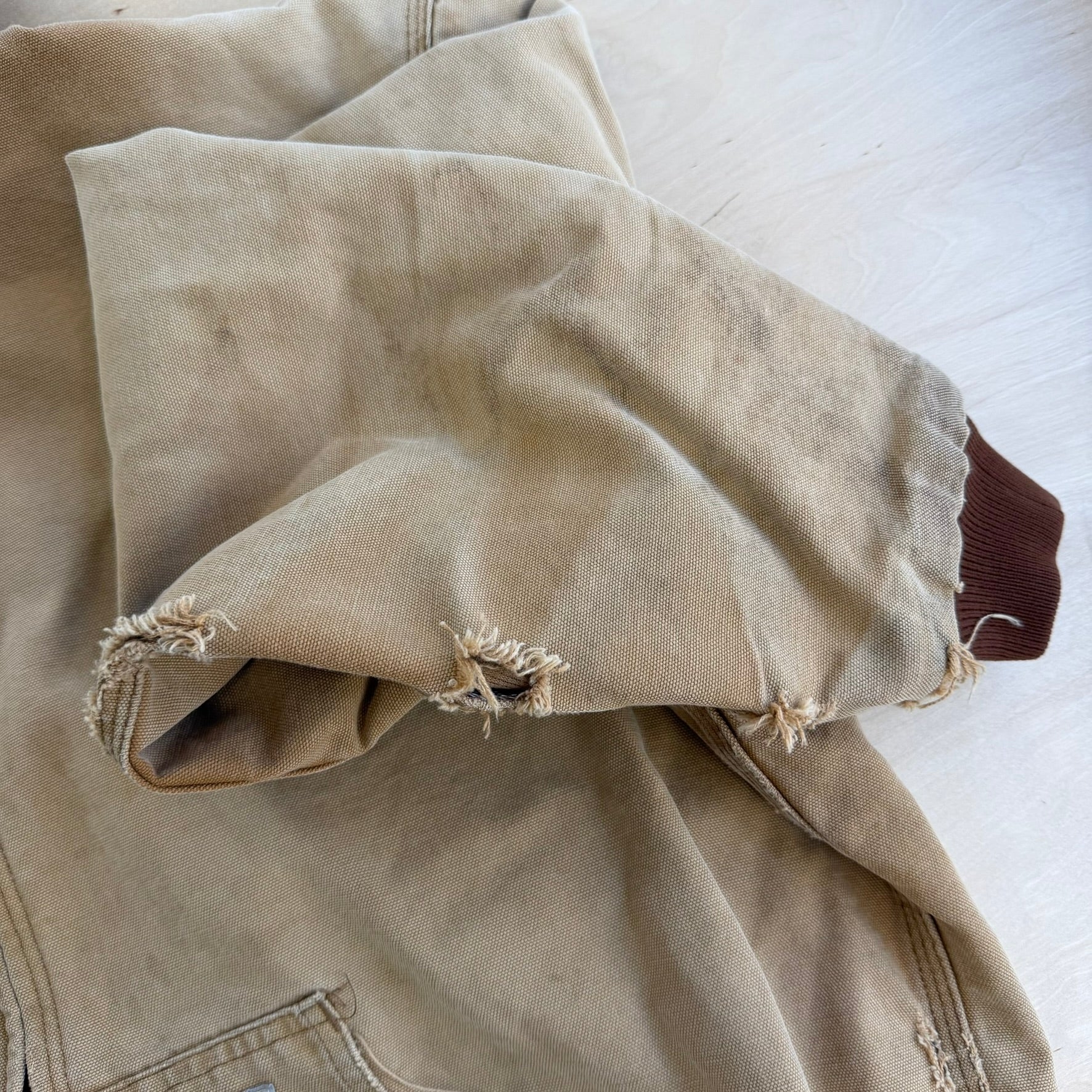 J- Vintage Carhartt Zip Up Hooded Beige Workwear Jacket - XL Tall