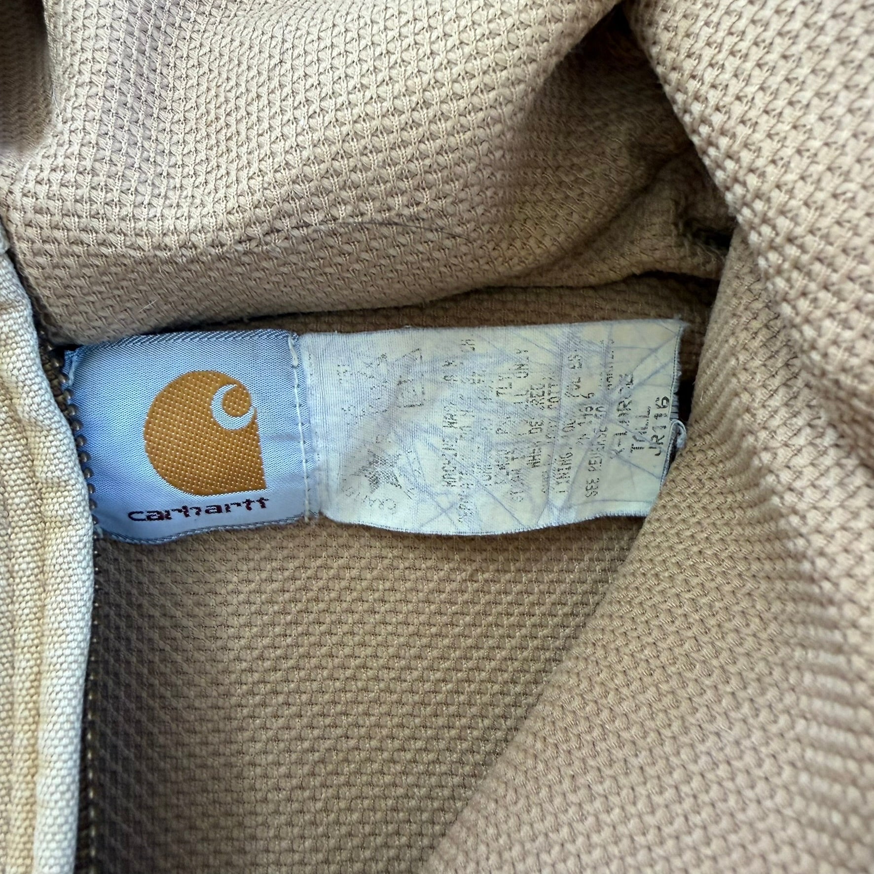 J- Vintage Carhartt Zip Up Hooded Beige Workwear Jacket - XL Tall