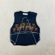 F- HOM Harley Davidson Wisconsin Reworked Dbl Stitch Crop Top