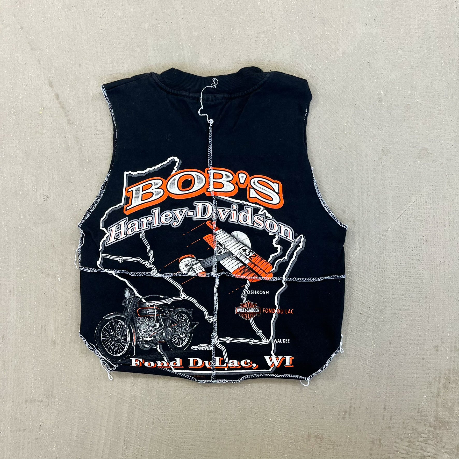 F- HOM Harley Davidson Wisconsin Reworked Dbl Stitch Crop Top