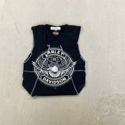 F- HOM Harley Davidson Vacaville Reworked Dbl Stitch Crop Top