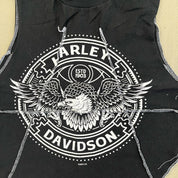 F- HOM Harley Davidson Vacaville Reworked Dbl Stitch Crop Top