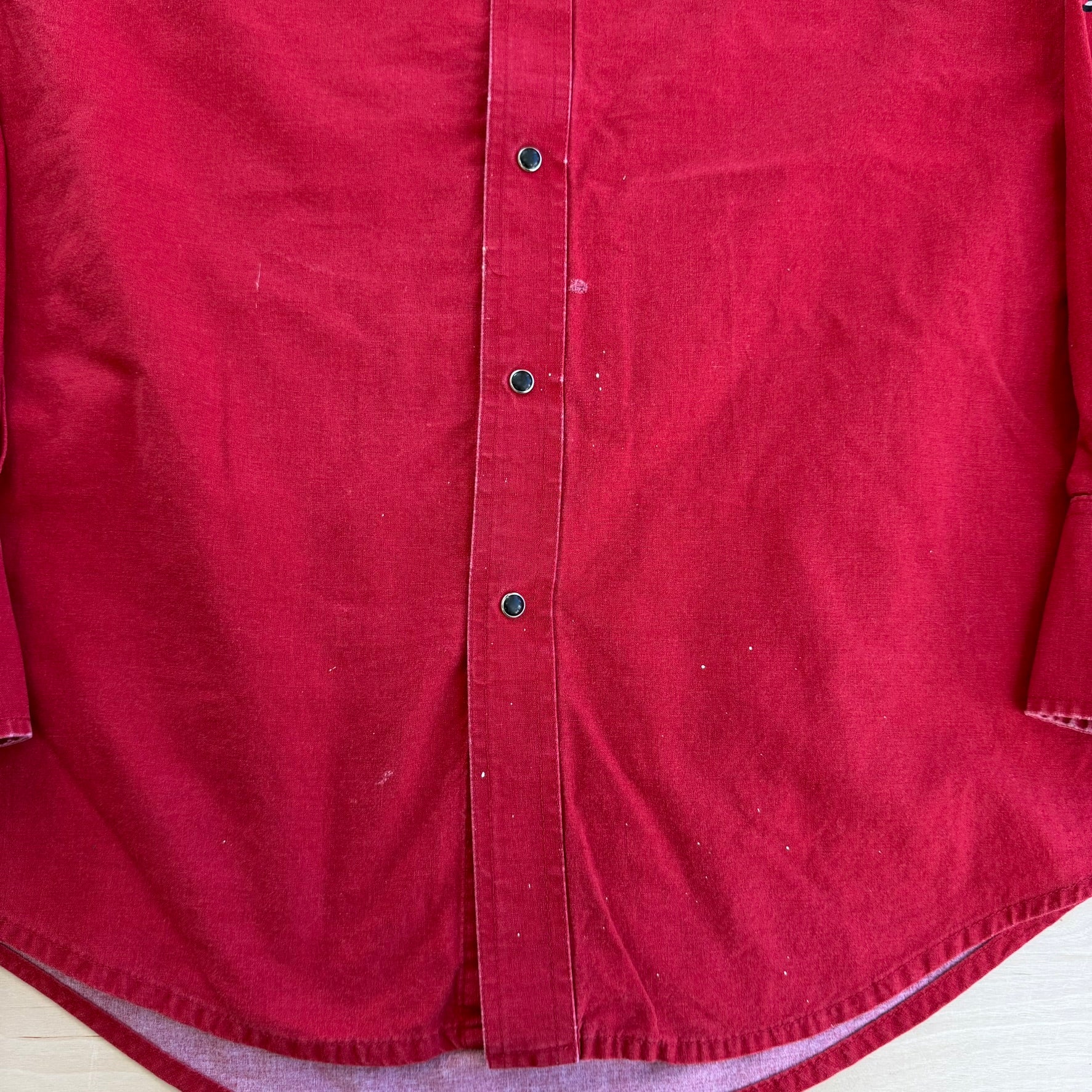 J- Vintage Wrangler Western Graphic Red Snap Button Down Shirt - L