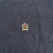 J- Vintage Tommy Hilfiger Embroidered Crest Navy Knit Sweater - 2XL