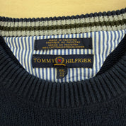 J- Vintage Tommy Hilfiger Embroidered Crest Navy Knit Sweater - 2XL