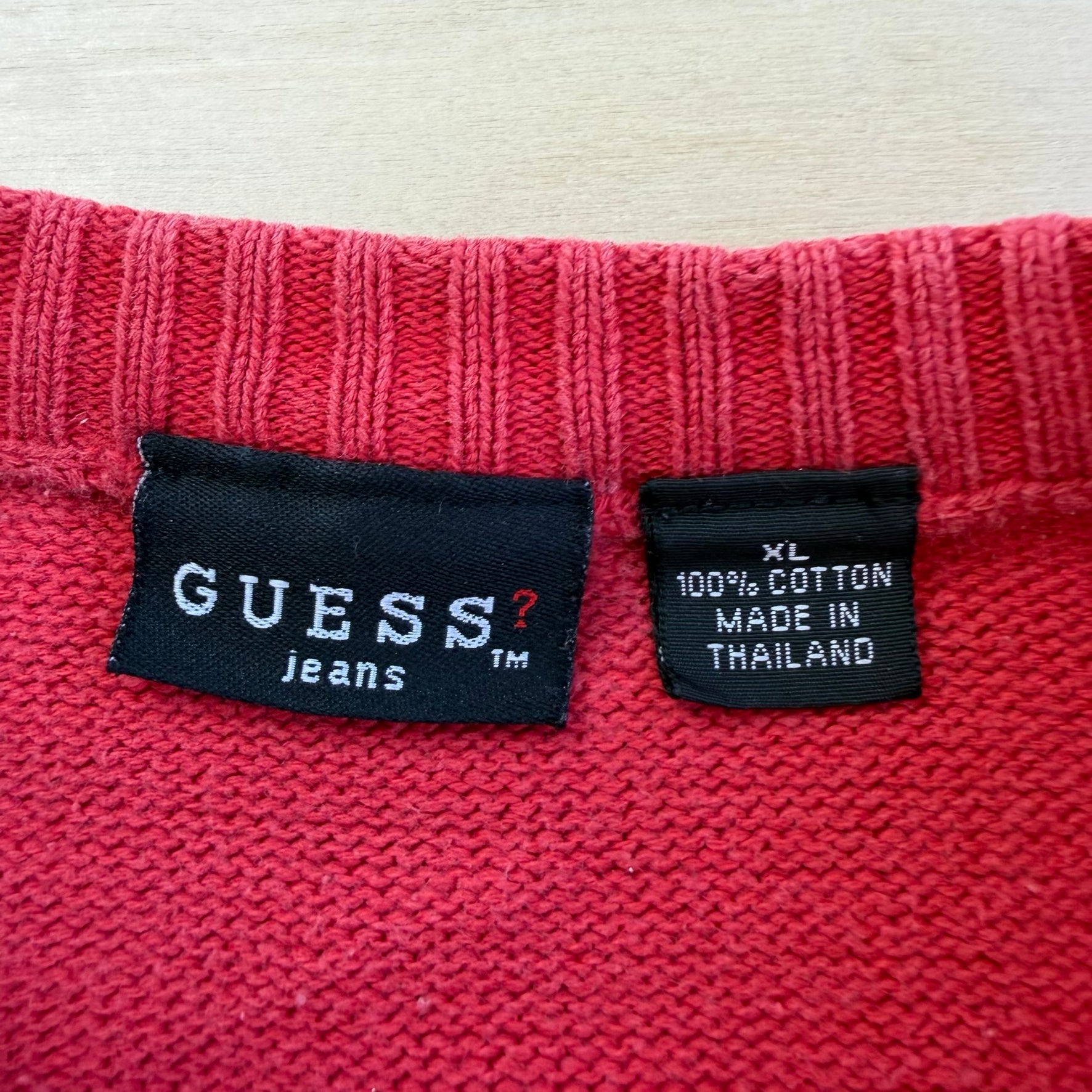 J- Vintage Guess Jeans USA Embroidered Text Knit Sweater - XL