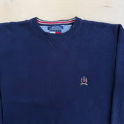 J- Vintage Tommy Hilfiger Embroidered Crest Navy Knit Sweater - L