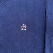 J- Vintage Tommy Hilfiger Embroidered Crest Navy Knit Sweater - L
