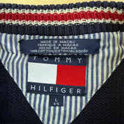 J- Vintage Tommy Hilfiger Embroidered Crest Navy Knit Sweater - L