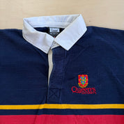 J- Vintage Queens University Embroidered Crest Long Sleeve Rugby Shirt - L